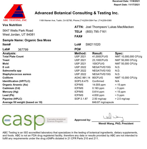 Cert. of Analysis